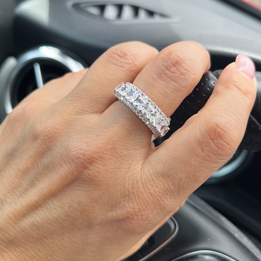 8mm Sterling silver Rhodium plated Eternity Wedding Band sizes 6 7 8 9 10